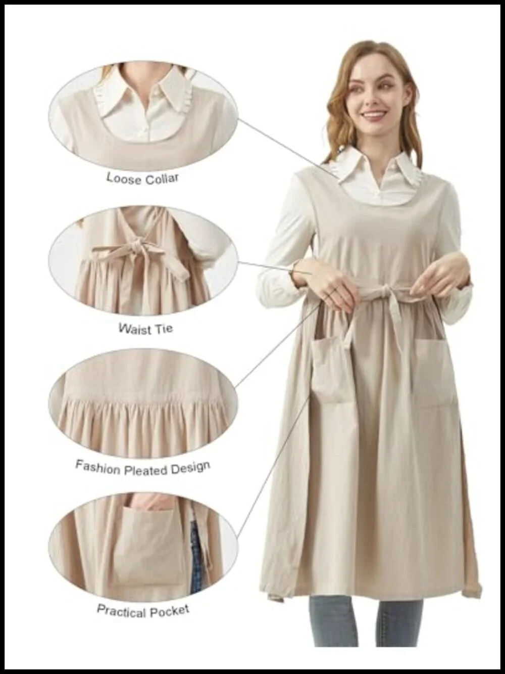 Cotton Bib Apron with Pockets Plus Size Split Leg Design for Kitchen Gardening